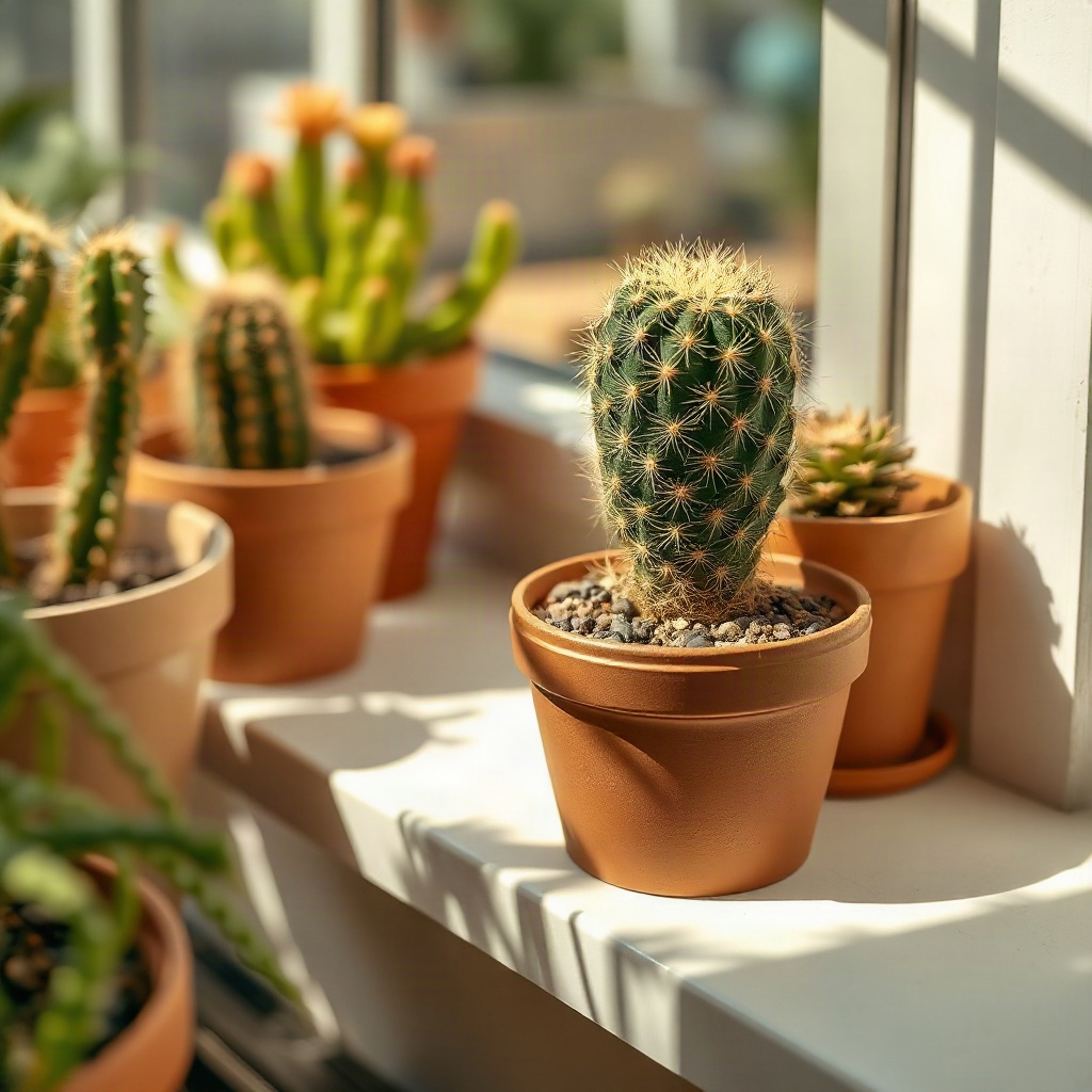 Golden barrel cactus in a clay pot